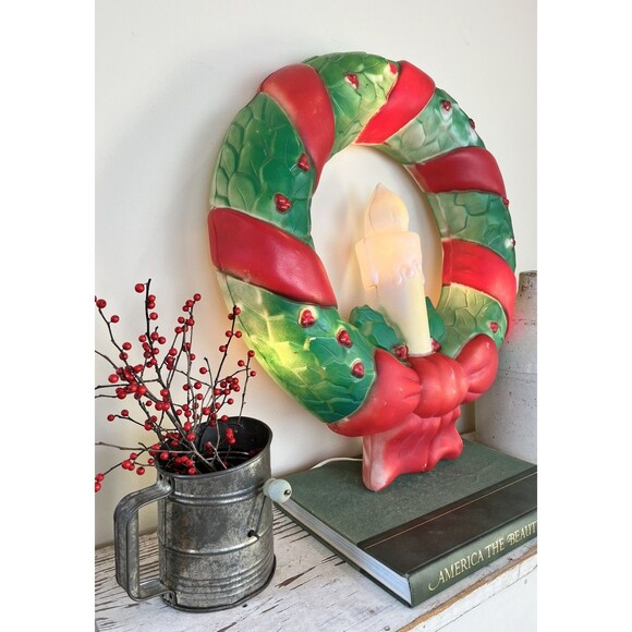 1995 Vintage 22" Empire Christmas Wreath With Candle & Bow Hanging Blow Mold - Picture 8 of 10
